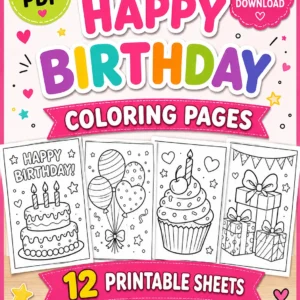 Happy birthday printable coloring pages pack